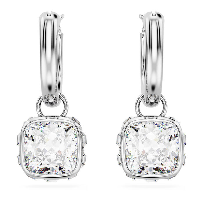 Mini Hoop hoop earrings Round cut, White, Rhodium plated