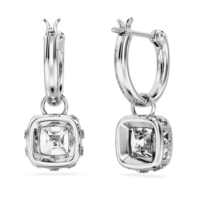 Mini Hoop hoop earrings Round cut, White, Rhodium plated
