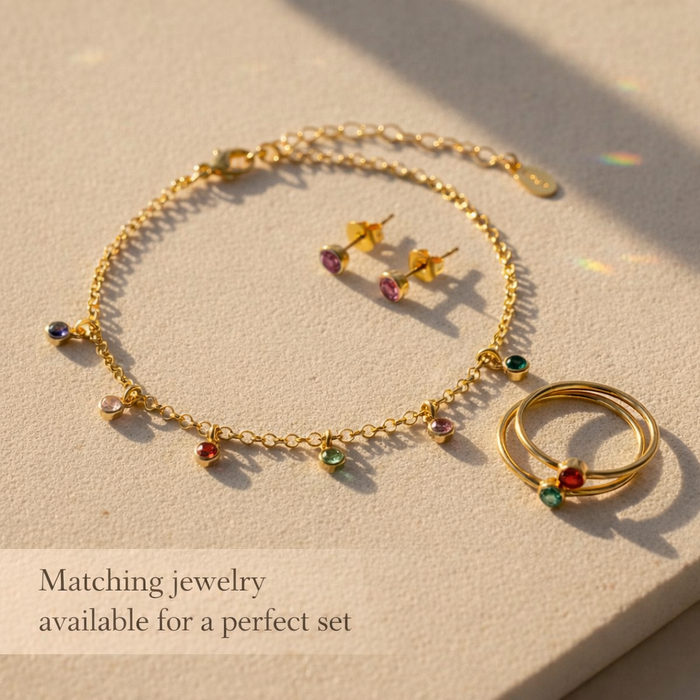 Matching bracelets and rings with birthstones — coordinated birthstone jewelry set available