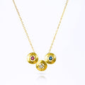 Cable Chain Necklace with Three Round Circle Pendants with July Birthstone Ruby, June Birthstone Moonstone, and September Birthstone Kyanite bezel set in the center of each pendant. Mom of Three Necklace, Kids Birthstone Necklace for Mom
