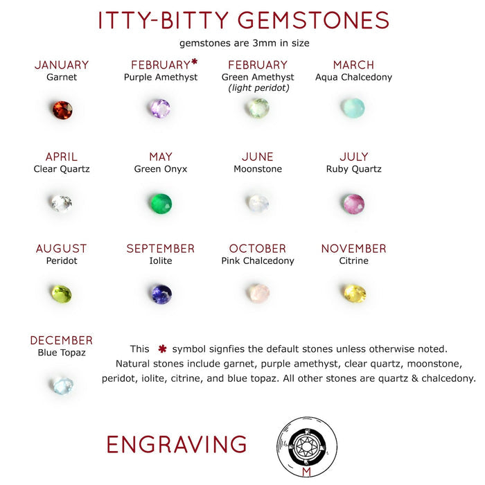 Gemstone options for pendants -Garnet, Purple and Green Amethyst, Aqua Chalcedony, Clear Quartz, Green Onyx, Moonstone, Ruby, Peridot, Iolite, Pink Chalcedony, Citrine, Blue Topaz. Optional Engraving for Custom Initial on the bottom of pendant