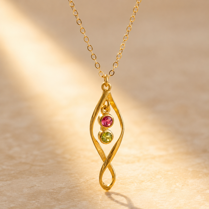 Gold twist birthstone necklace for mom with up to three gemstones minimalist family necklace