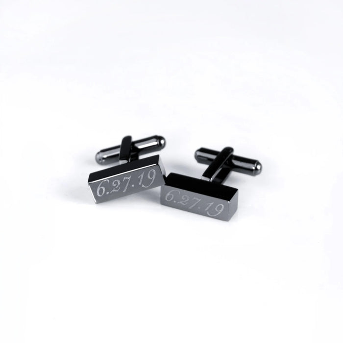 Gunmetal black cufflinks, engraved with a special date in script font. steel anniversary, silver anniversary, gold anniversary, gift box. gift giving ready. gift ready. mens anniversary gifts, gifts for men, christmas gifts for him, valentine's day gifts for men, gift for husband, gift for fiance, father's day gift, birthday gift, wedding anniversary gift, wedding party gift, father of the groom gift, father of the bride gift, gift for grandfather