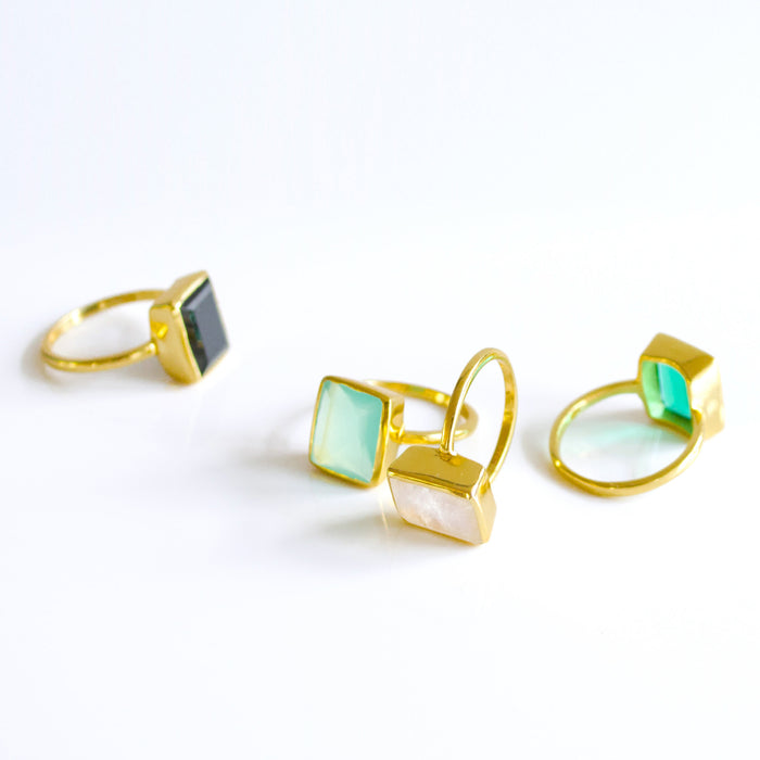 Moonstone Rectangle Bezel Set Ring: June Birthstone