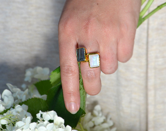 Moonstone Rectangle Bezel Set Ring: June Birthstone