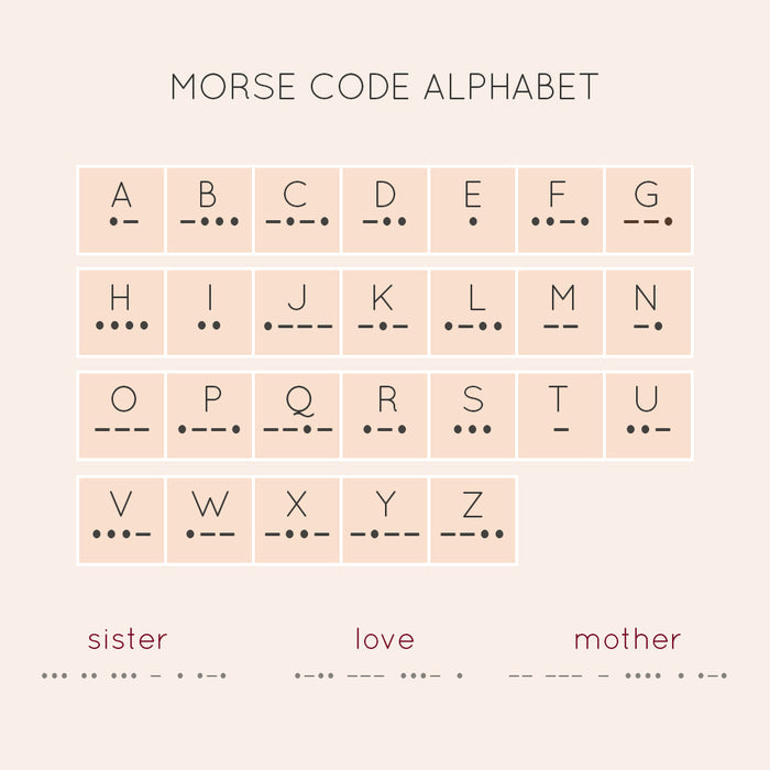 Common phrases: I love you, name, date, number, forever. Morse code is a method of encoding text into sequences of dots and dashes, originally developed for long-distance communication using telegraph systems. Each letter of the alphabet and each number is represented by its own unique combination of these short and long signals. Morse code remains a powerful symbol of communication, secrecy, and connection. meaningful gifts, morse code bracelet, secret message jewelry, morse jewelry, morse gift