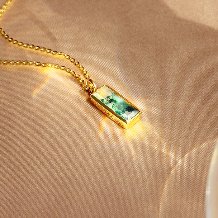 Moss Agate Vertical Bar Necklace : Adira Series