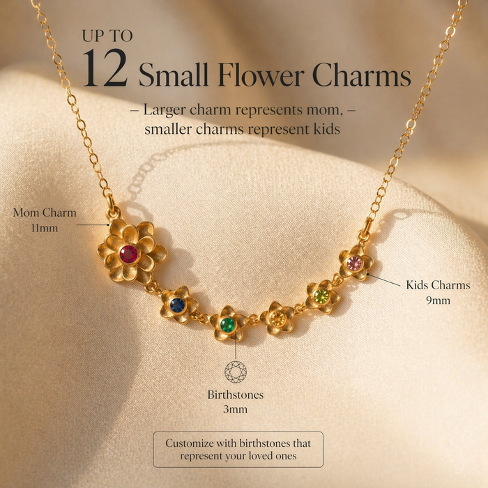 custom birthstone necklace for Mother, or grandmother with up to twelve Bloom charms minimalist gold, each representing her kids or grandkids