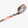 Decorative tape with colorful building design on a white background