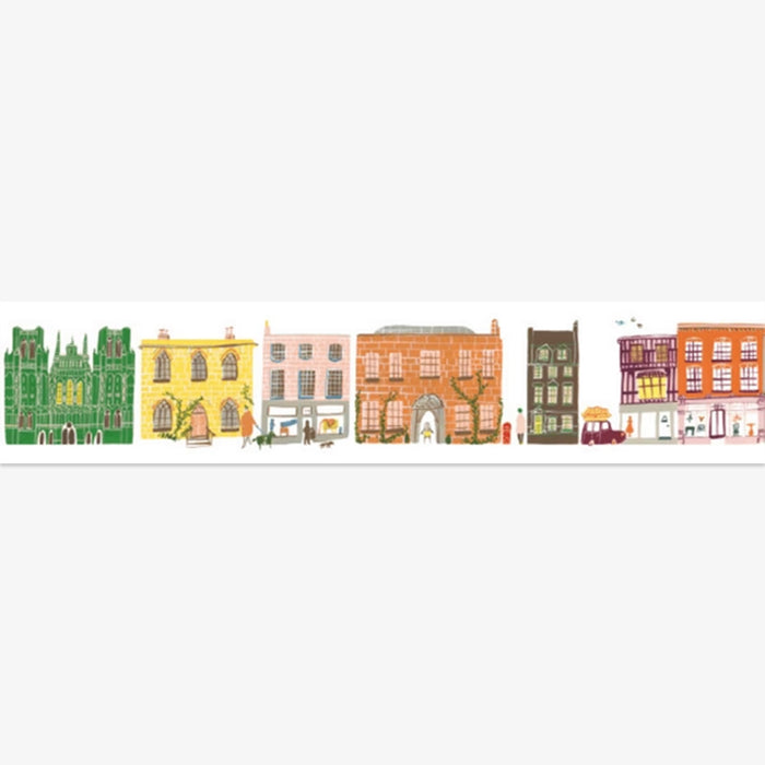 Illustration of colorful buildings on a white background