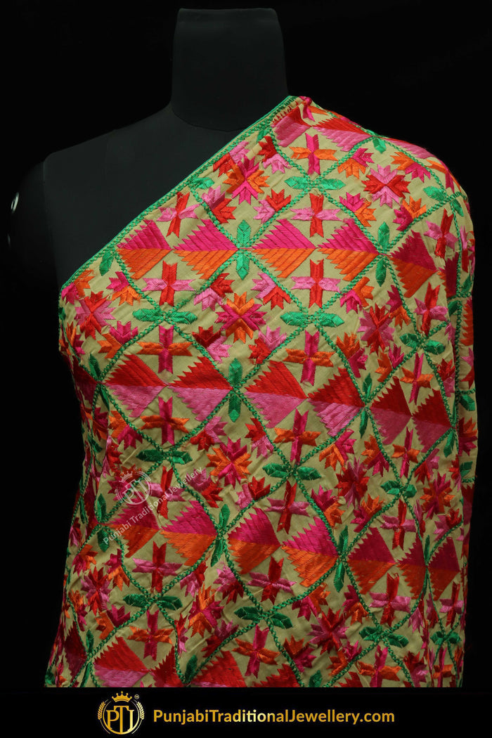 Multi Color Pure Phulkari Dupatta By Punjabi Traditional Jewellery