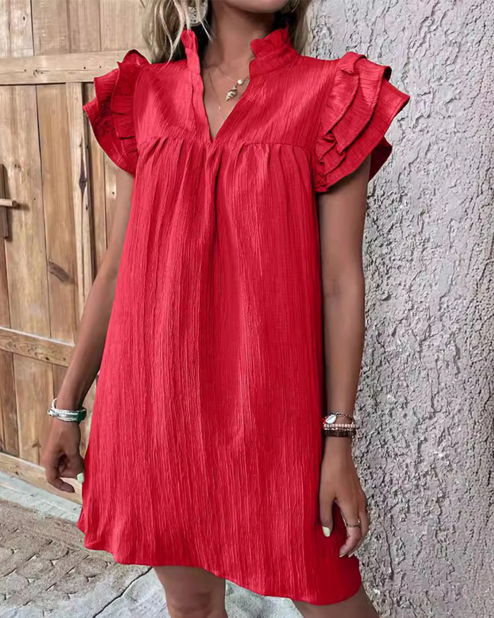 Multi-Layer Lotus Sleeve V-Neck Long Pullover Dress (multiple colors)