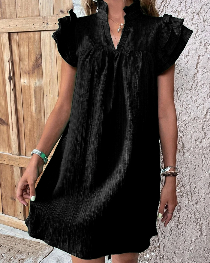 Multi-Layer Lotus Sleeve V-Neck Long Pullover Dress (multiple colors)
