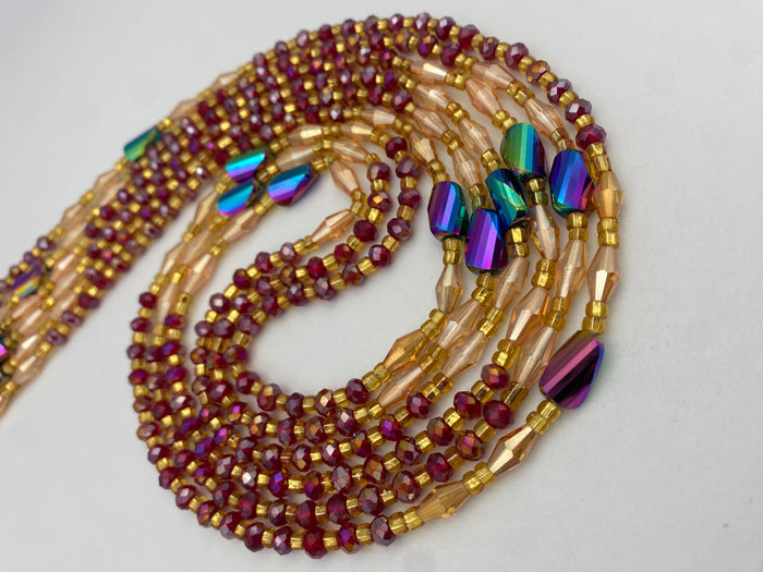 Naomi- Red/ Burgundy WaistBead - Luxury Crystal Waist Bead- Tie on 45-50”