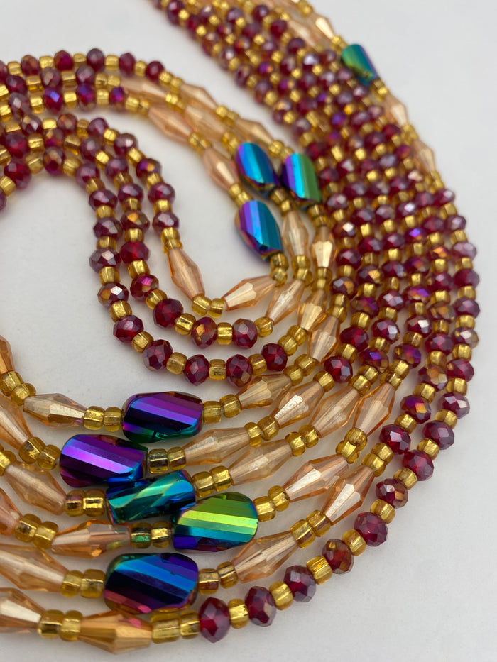Naomi- Red/ Burgundy WaistBead - Luxury Crystal Waist Bead- Tie on 45-50”
