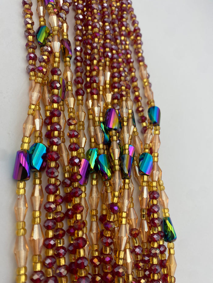 Naomi- Red/ Burgundy WaistBead - Luxury Crystal Waist Bead- Tie on 45-50”