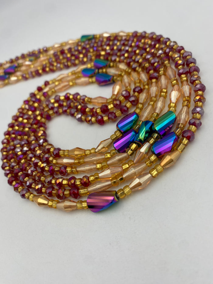 Naomi- Red/ Burgundy WaistBead - Luxury Crystal Waist Bead- Tie on 45-50”