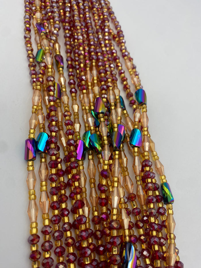 Naomi- Red/ Burgundy WaistBead - Luxury Crystal Waist Bead- Tie on 45-50”