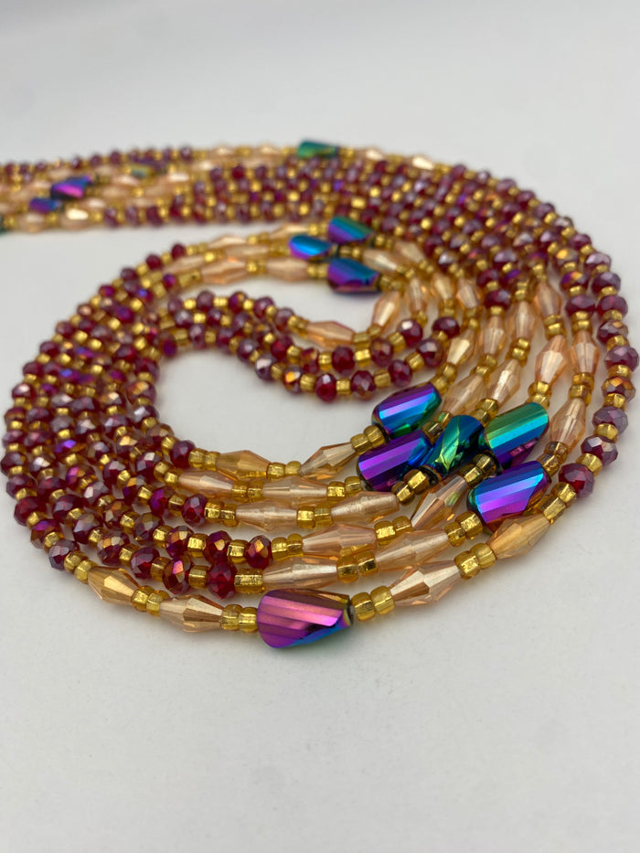 Naomi- Red/ Burgundy WaistBead - Luxury Crystal Waist Bead- Tie on 45-50”