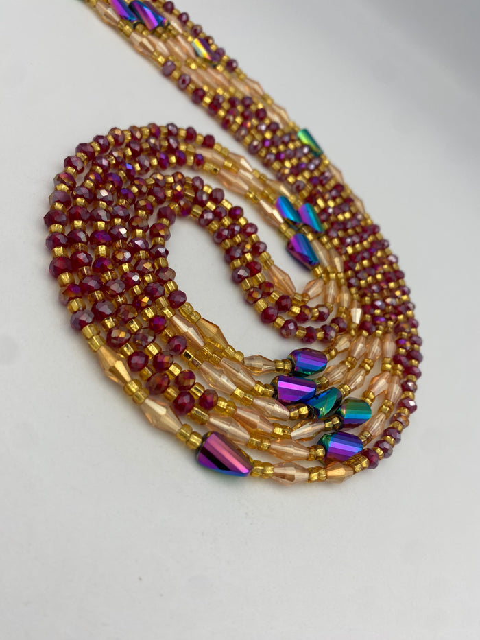 Naomi- Red/ Burgundy WaistBead - Luxury Crystal Waist Bead- Tie on 45-50”
