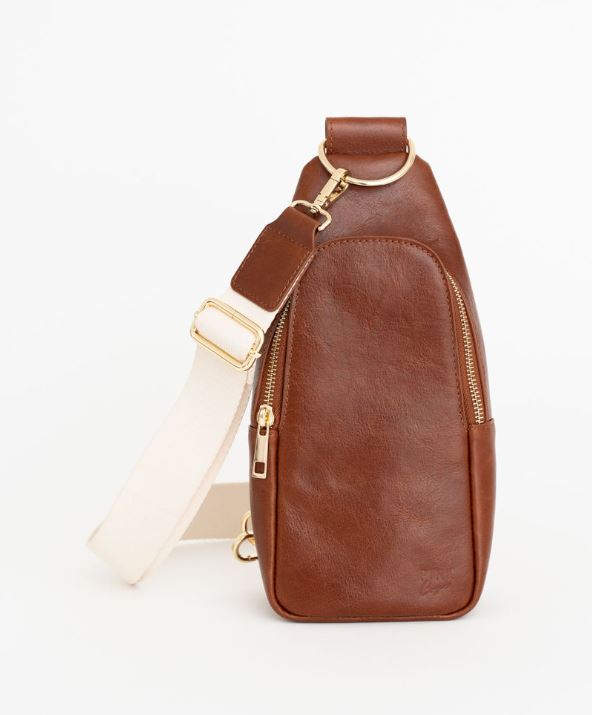 Nikki Sling | Dark Brown Genuine Leather Modern Everyday Bag with Brass Hardware