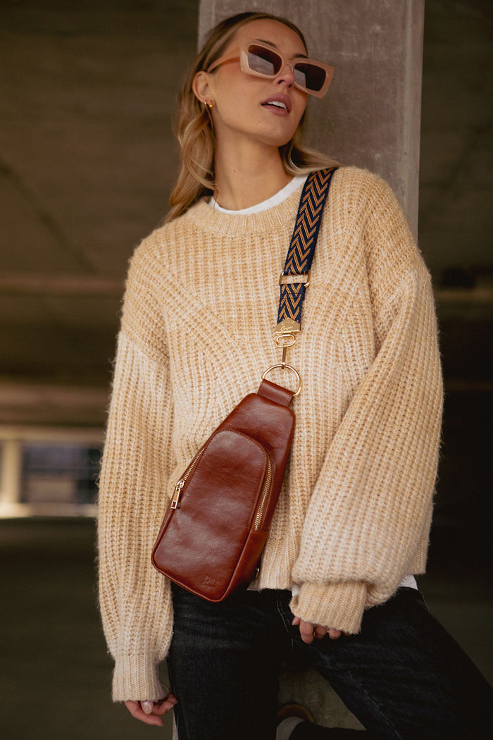 Nikki Sling | Dark Brown Genuine Leather Modern Everyday Bag with Brass Hardware