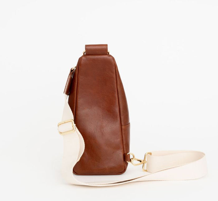 Nikki Sling | Dark Brown Genuine Leather Modern Everyday Bag with Brass Hardware