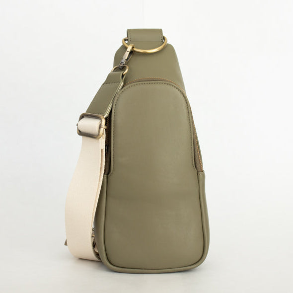 Nikki Sling | Matcha Vegan Leather Modern Everyday Bag with Brass Hardware