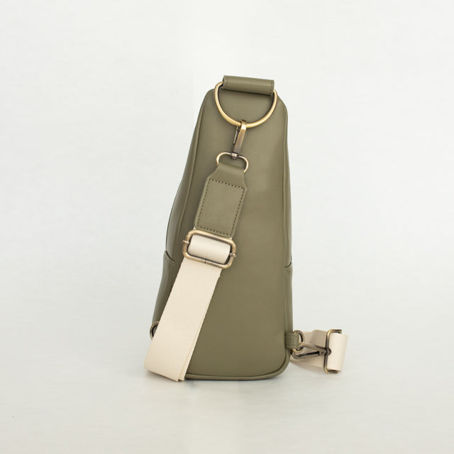 Nikki Sling | Matcha Vegan Leather Modern Everyday Bag with Brass Hardware