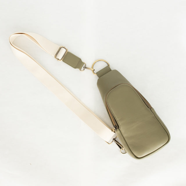 Nikki Sling | Matcha Vegan Leather Modern Everyday Bag with Brass Hardware