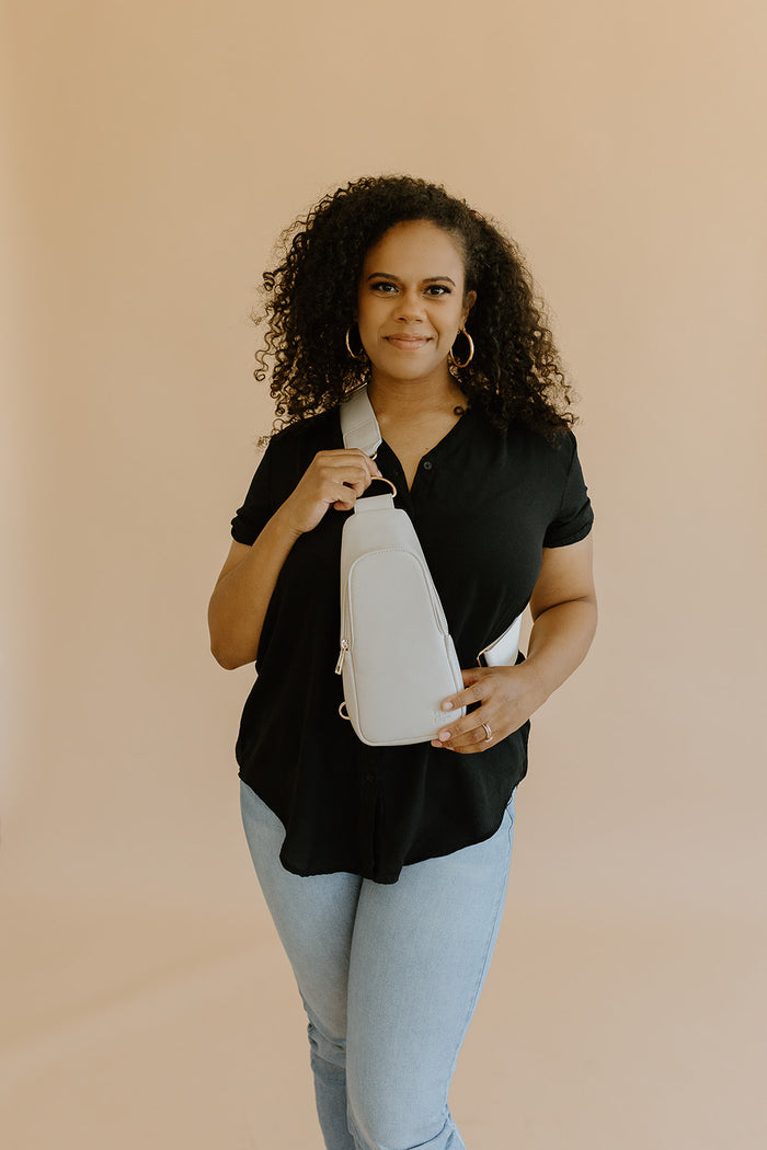 Nikki Sling | Stone Vegan Leather Modern Everyday Bag