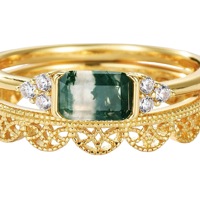 Ninon 14K Gold Moss Rectangular Ring Set