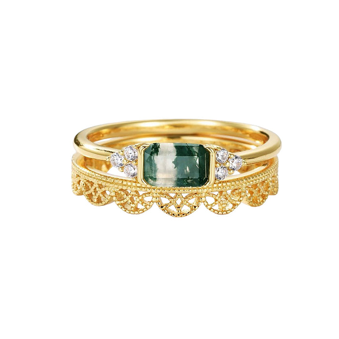 Ninon 14K Gold Moss Rectangular Ring Set