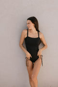 Olivia One Piece | Black Modest Swimsuit with Leg Ties
