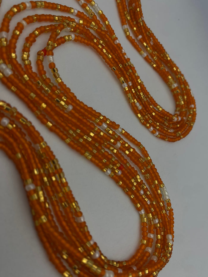 Orange and Gold waistbead- Body Jewelry - African WaistBead- Price per WaistBead | Tie On 45”- 50”