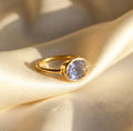 Alexandrite ring June birthstone oval bezel set in 18K yellow gold vermeil, minimalist lavender gemstone ring for women