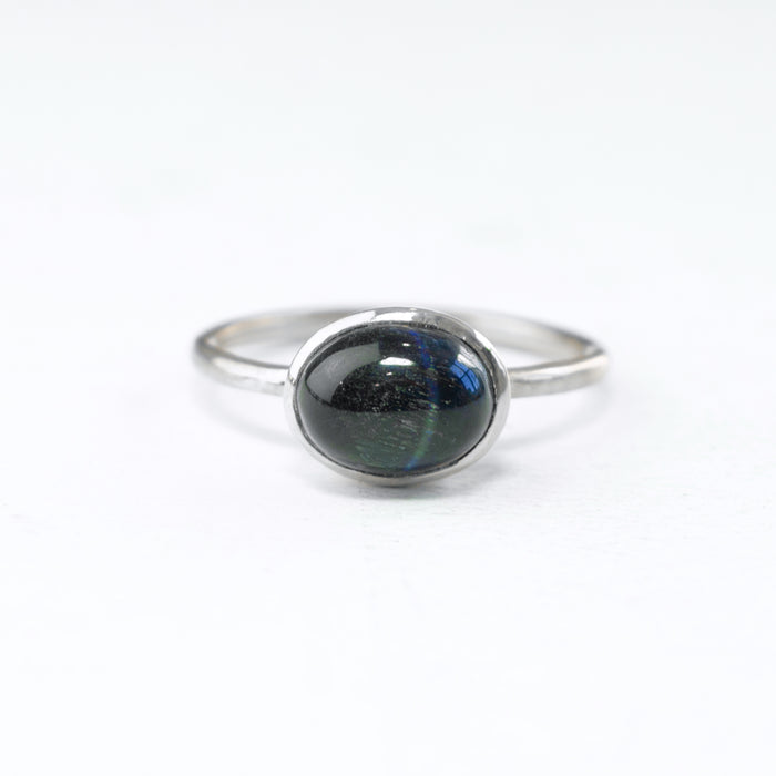 Oval Black Tiger Eye Cabochon Ring, Bezel Set Birthstone Ring in Sterling Silver, Gold or Rose Gold