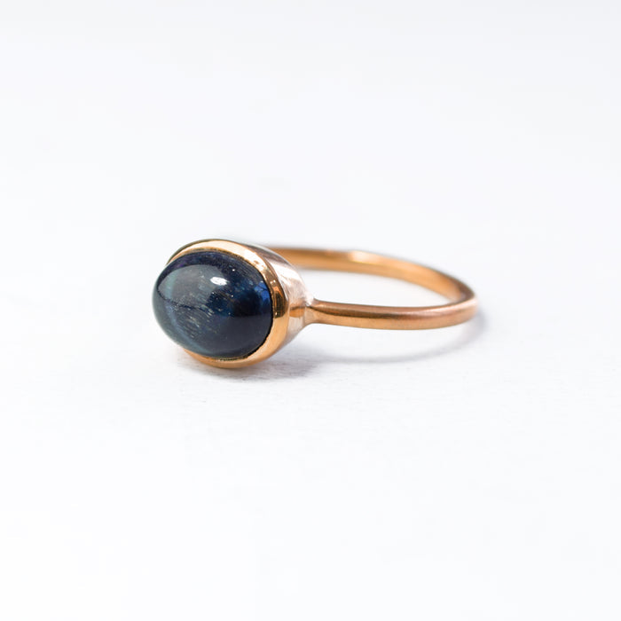 Oval Black Tiger Eye Cabochon Ring, Bezel Set Birthstone Ring in Sterling Silver, Gold or Rose Gold
