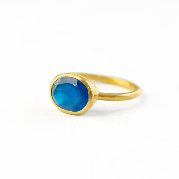 Oval Blue Black Jade Ring, Bezel Set Birthstone Ring in Sterling Silver, Gold or Rose Gold