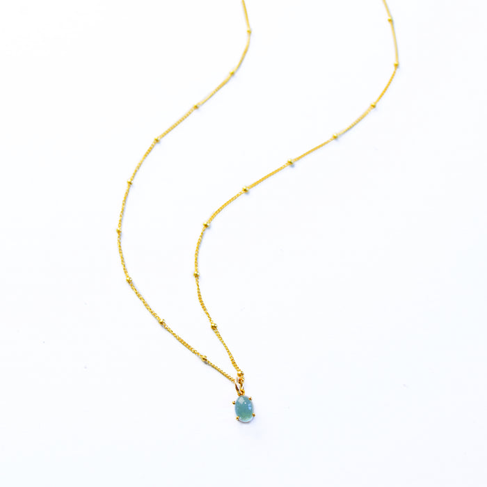Oval Cabochon Birthstone Necklace - Vertical Prong-Set