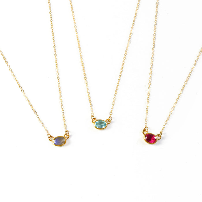 Oval Cut Birthstone Bezel Connector Necklace