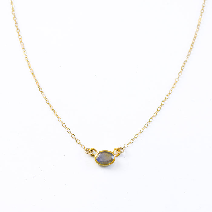 Oval Cut Birthstone Bezel Connector Necklace