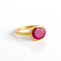 Oval Dyed Ruby Ring, Bezel Set July Birthstone Ring in Sterling Silver, Gold or Rose Gold