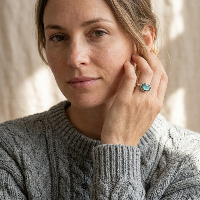 rose gold plated oval stacking rings with labradorite gemstone. birthstone rings, gemstone rings stack ring stackable rings bezel set bezel setting