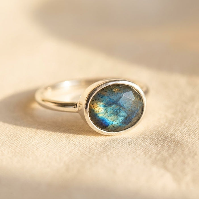 Sterling silver labradorite oval ring  birthstone rings, gemstone rings stack ring stackable rings