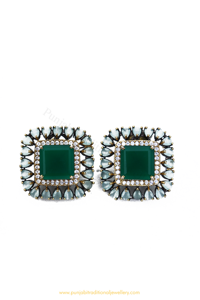 Oxidised Emerald Studs By PTJ