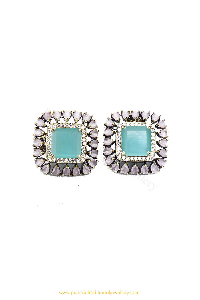 Oxidised Firoza Studs By PTJ