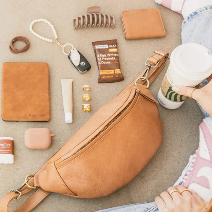Paige Fanny | Vegan Leather Sling Bag | Saddle