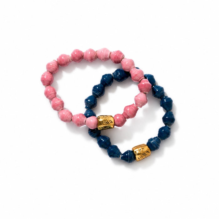Paper beads stretch bracelet Pink, Navy