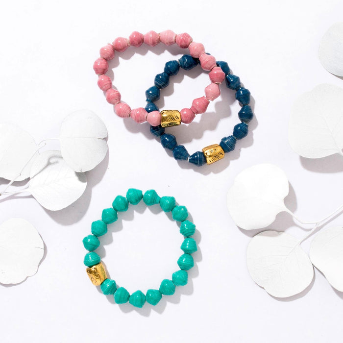 Paper beads stretch bracelet Pink, Navy